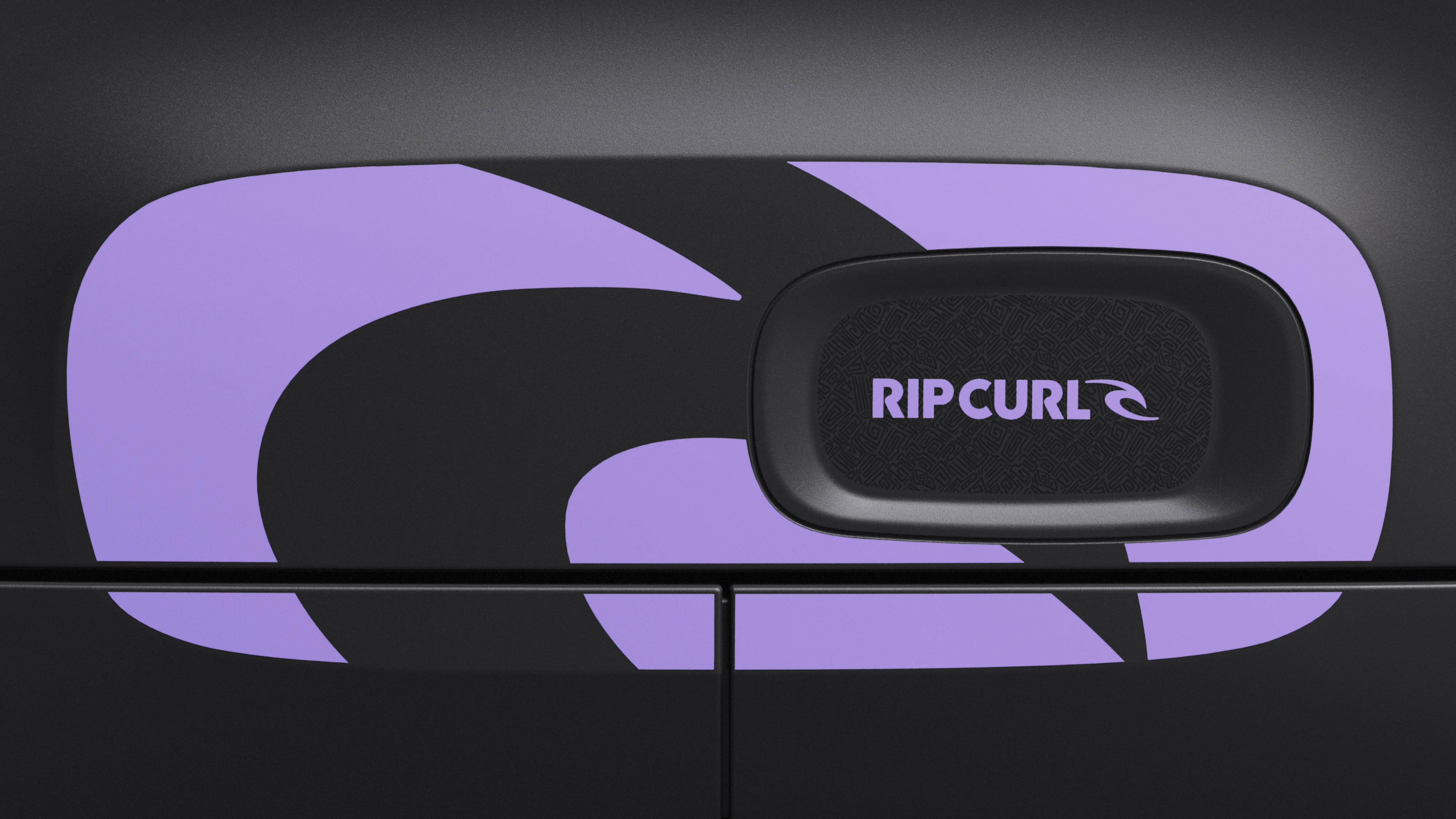 Close‑up van een exterieurdetail aan de zijkant van de Citroën Ami x Rip Curl, met kenmerkende Rip Curl‑stijl.