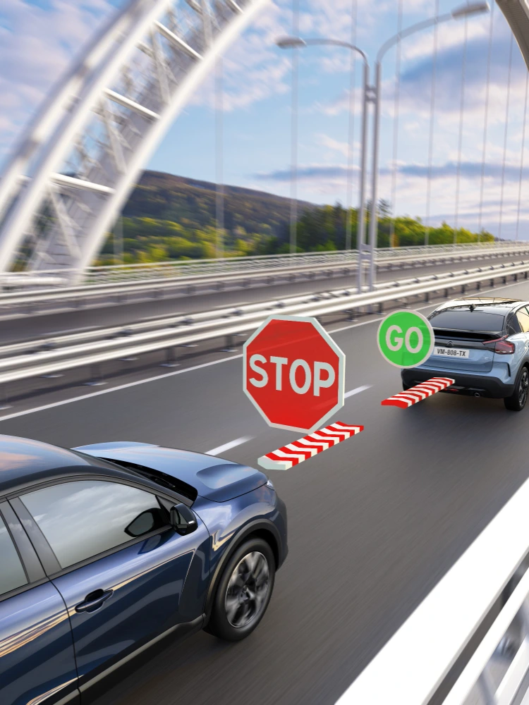 De Citroën ë‑C4 X met Adaptive Cruise Control Stop & Go, reagerend op druk stop‑and‑go‑verkeer.
